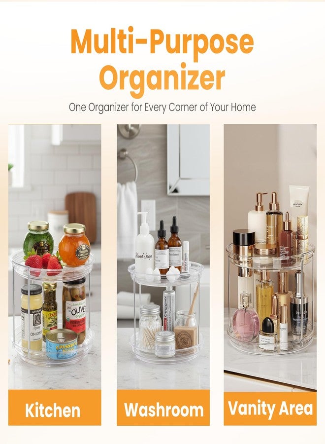 Oizeir Clear Two Tier Lazy Susan Organizer - Rotating Spice Rack Turntable for Kitchen Cabinet, Countertop, Bathroom or Dining Table. Spinning Carousel Racks for Counter and Pantry Cabinet Storage - Image 4